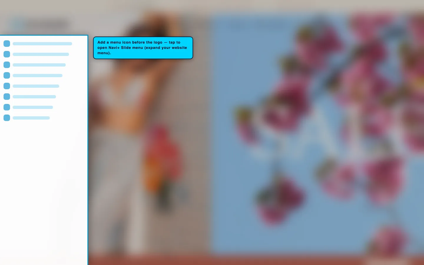 Navi+ trigger icon before the logo on the Retro Shopify theme Navi+ trigger icon before the logo on the Retro Shopify theme