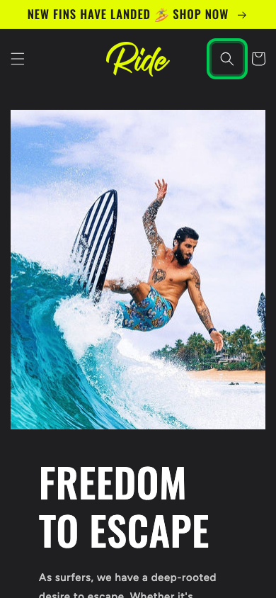 Search → panel opened — Navi+ on the Ride Shopify theme Search → panel opened — Navi+ on the Ride Shopify theme
