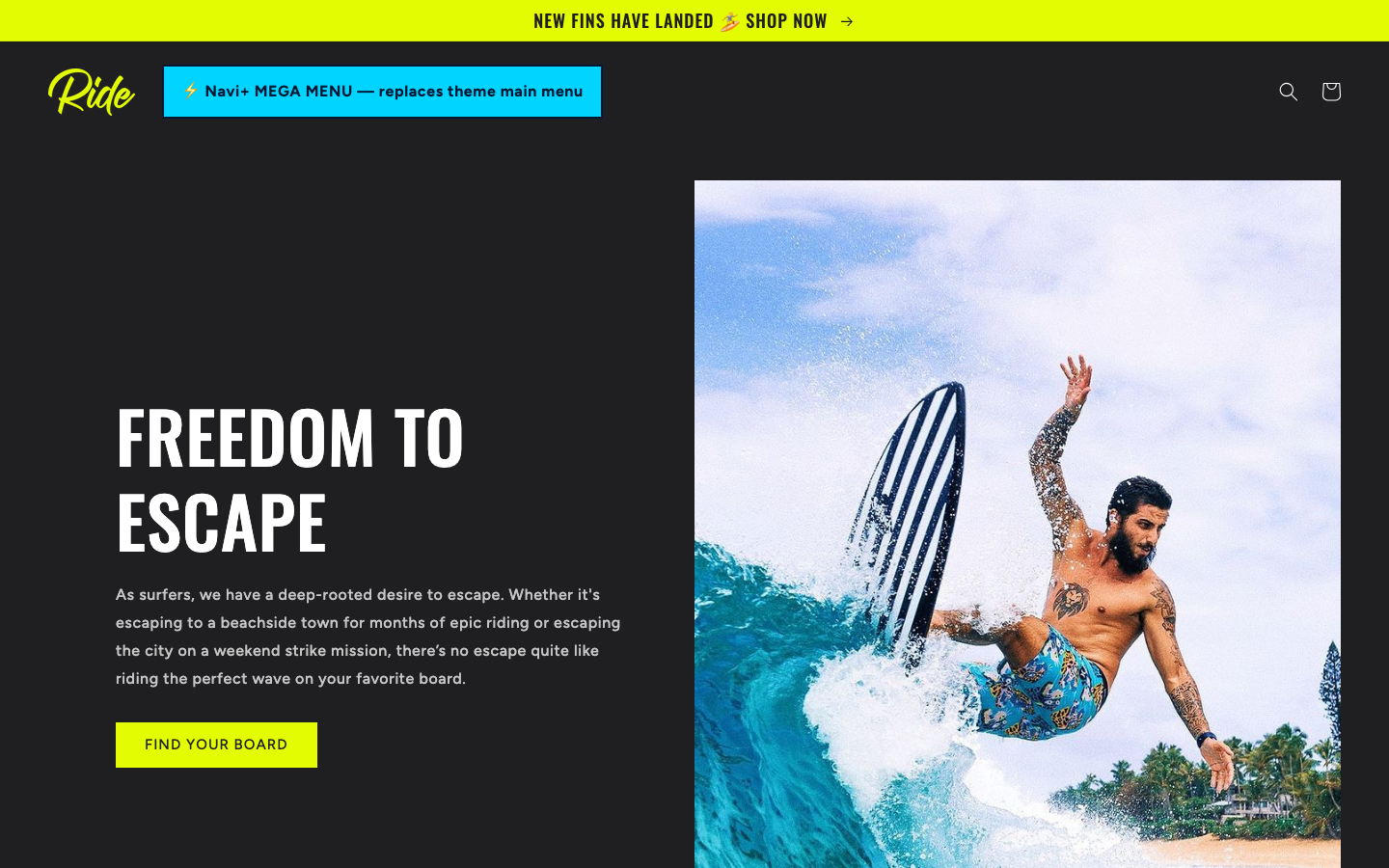 Replace main menu — Navi+ on the Ride Shopify theme Replace main menu — Navi+ on the Ride Shopify theme