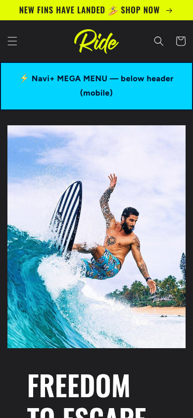 Menu inserted below header — Navi+ on the Ride Shopify theme Menu inserted below header — Navi+ on the Ride Shopify theme