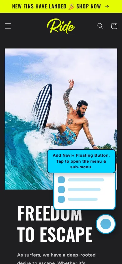 Navi+ FAB on the Ride Shopify theme Navi+ FAB on the Ride Shopify theme