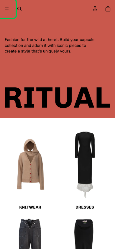 Hamburger → panel opened — Navi+ on the Ritual Shopify theme Hamburger → panel opened — Navi+ on the Ritual Shopify theme