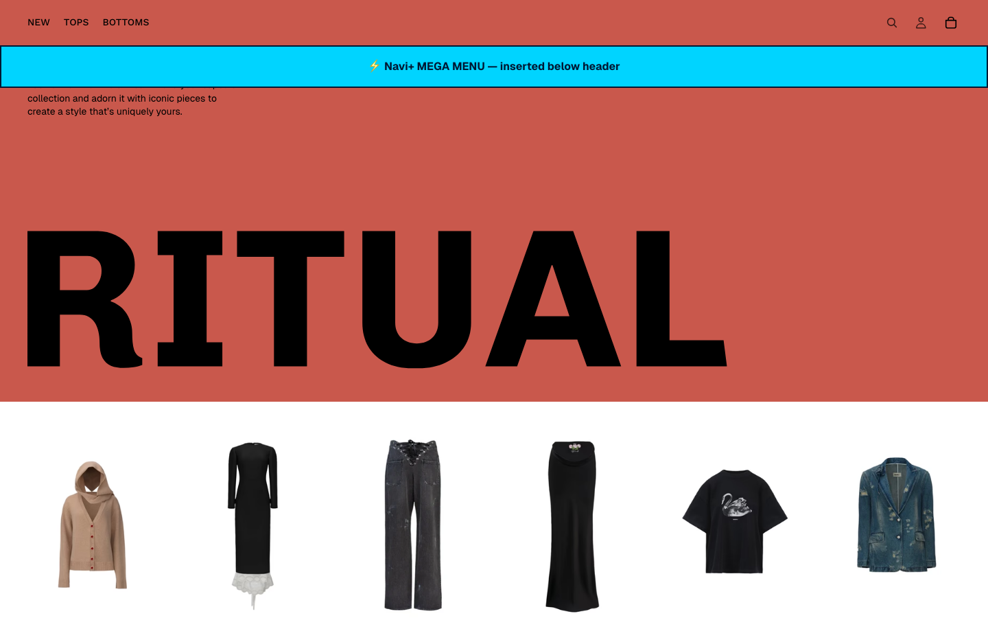 Menu inserted below header — Navi+ on the Ritual Shopify theme Menu inserted below header — Navi+ on the Ritual Shopify theme
