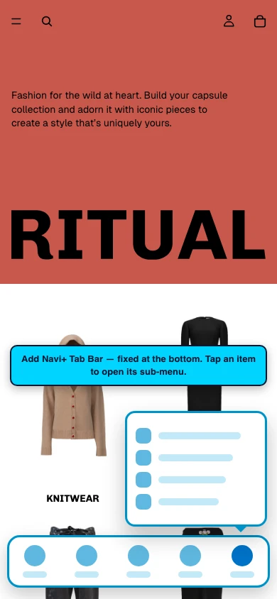 Navi+ Tab Bar on the Ritual Shopify theme Navi+ Tab Bar on the Ritual Shopify theme