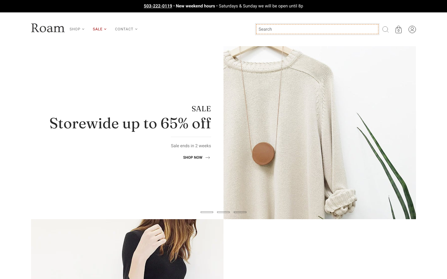Search → panel opened — Navi+ on the Roam Shopify theme Search → panel opened — Navi+ on the Roam Shopify theme