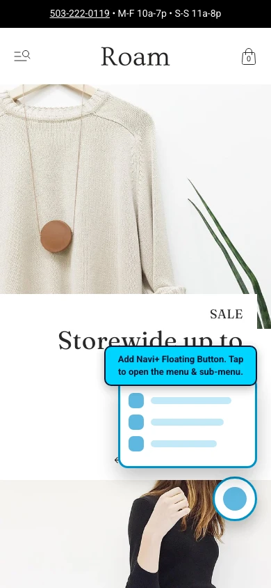 Navi+ FAB on the Roam Shopify theme Navi+ FAB on the Roam Shopify theme