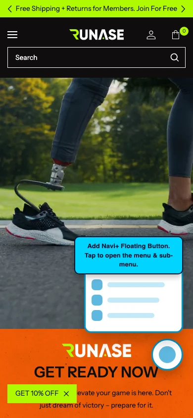 Navi+ FAB on the Runase Shopify theme Navi+ FAB on the Runase Shopify theme