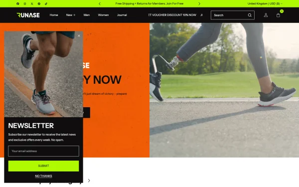 Full-page desktop screenshot of Shopify Runase theme demo store
