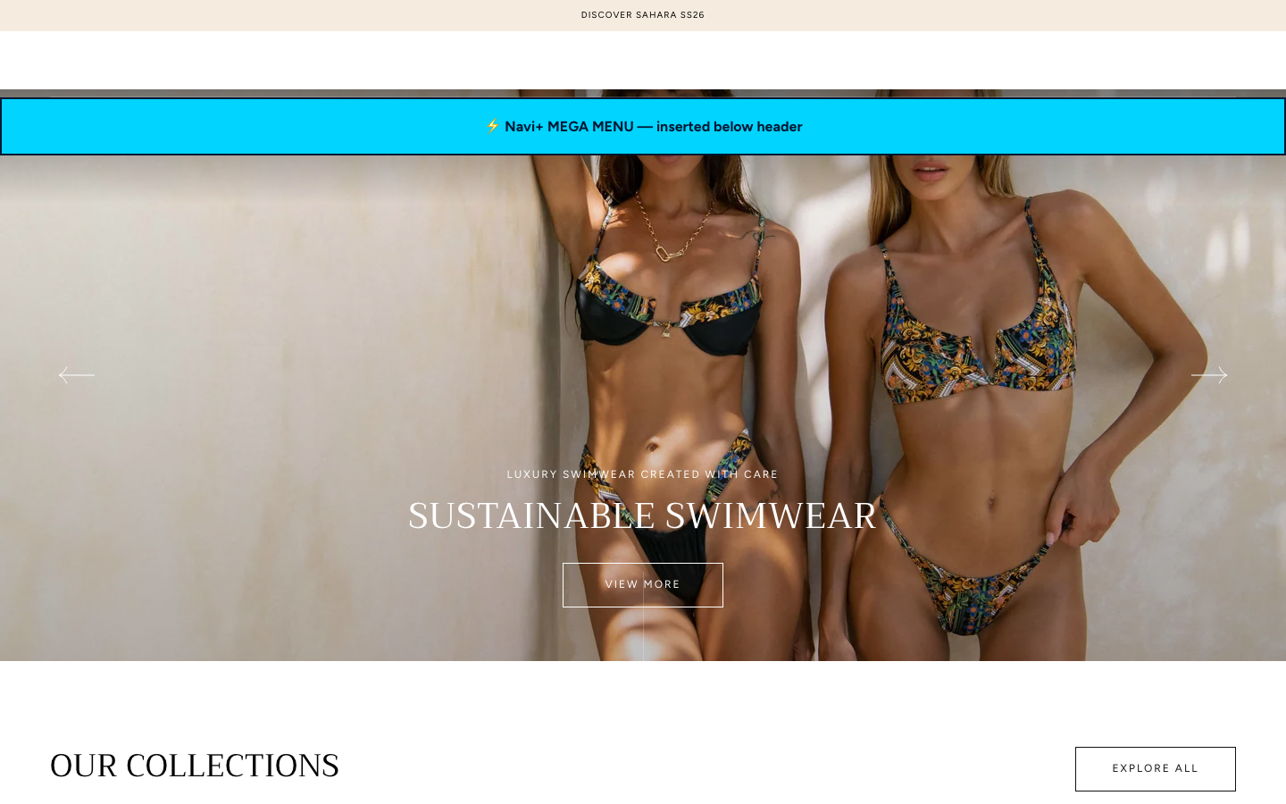 Menu inserted below header — Navi+ on the Sahara Shopify theme Menu inserted below header — Navi+ on the Sahara Shopify theme