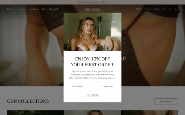 Full-page desktop screenshot of Shopify Sahara theme demo store