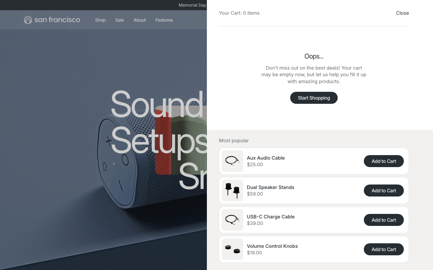 Cart → panel opened — Navi+ on the San Francisco Shopify theme