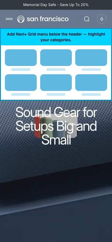Navi+ Grid Menu on the San Francisco Shopify theme
