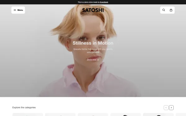 Navi+ menus on the Satoshi Shopify theme — desktop preview