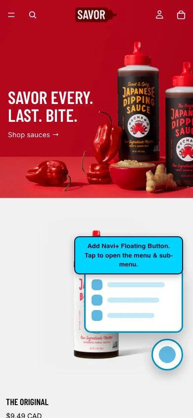Navi+ FAB on the Savor Shopify theme Navi+ FAB on the Savor Shopify theme
