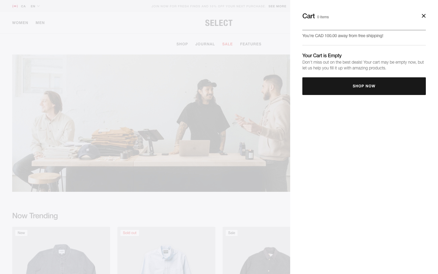 Cart → panel opened — Navi+ on the Select Shopify theme Cart → panel opened — Navi+ on the Select Shopify theme