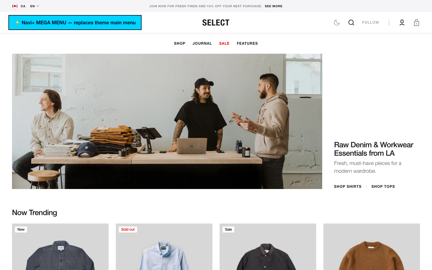 Replace main menu — Navi+ on the Select Shopify theme Replace main menu — Navi+ on the Select Shopify theme