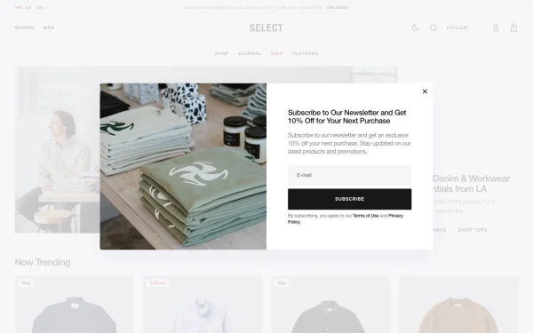 Full-page desktop screenshot of Shopify Select theme demo store