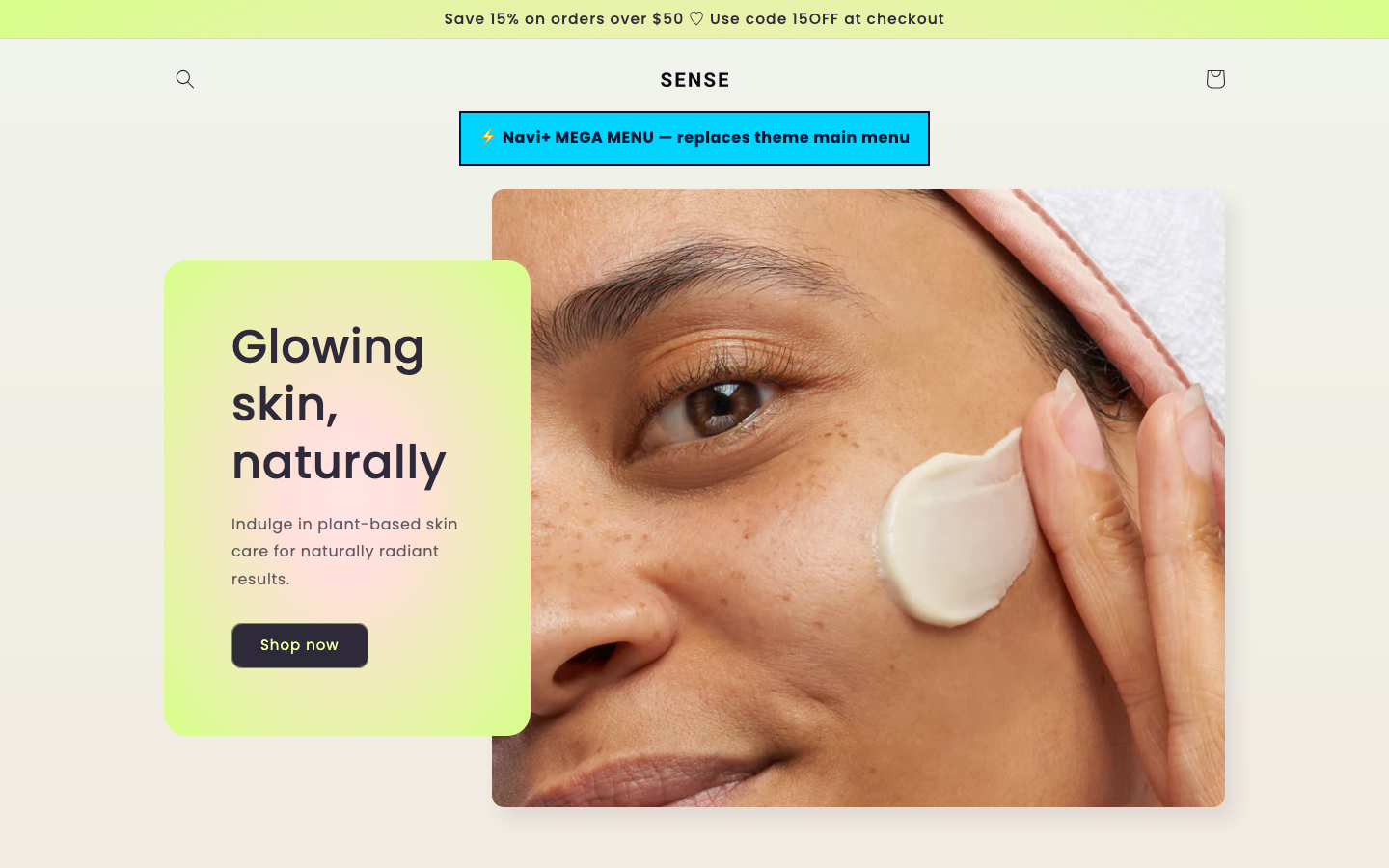 Replace main menu — Navi+ on the Sense Shopify theme