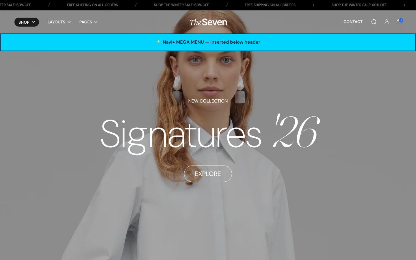Menu inserted below header — Navi+ on the Seventh Shopify theme Menu inserted below header — Navi+ on the Seventh Shopify theme
