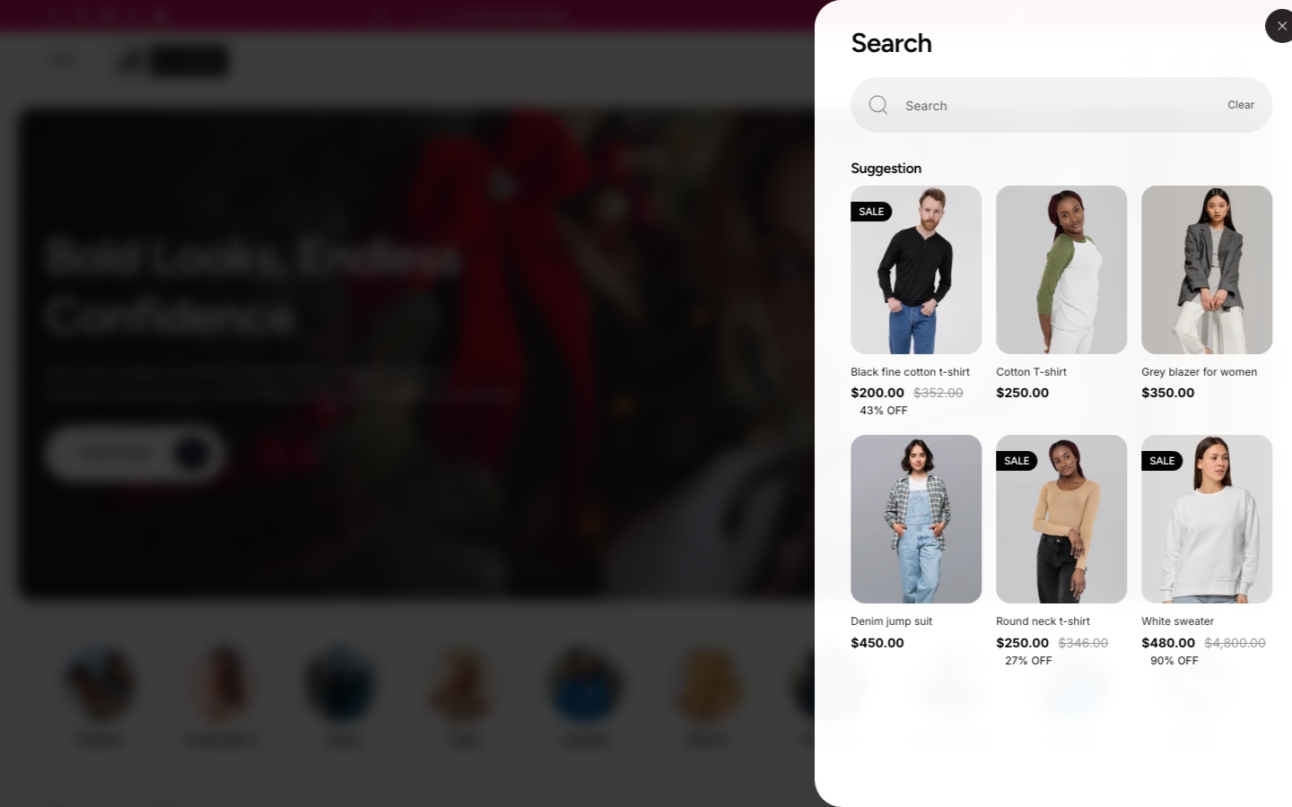 Search → panel opened — Navi+ on the Shark Shopify theme Search → panel opened — Navi+ on the Shark Shopify theme