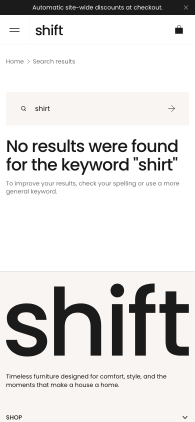 Search → panel opened — Navi+ on the Shift Shopify theme Search → panel opened — Navi+ on the Shift Shopify theme