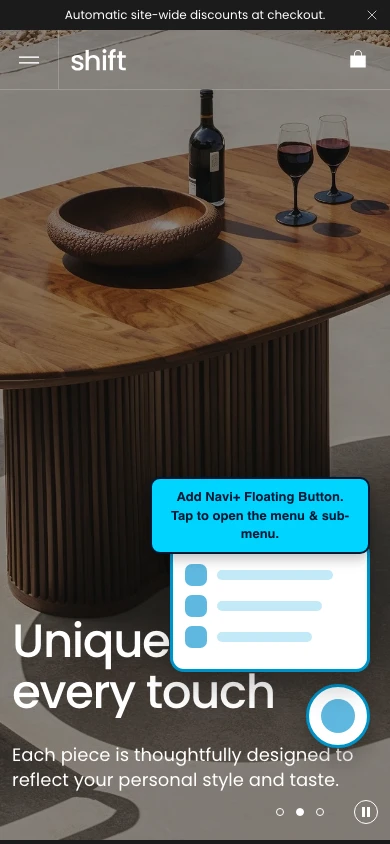 Navi+ FAB on the Shift Shopify theme Navi+ FAB on the Shift Shopify theme