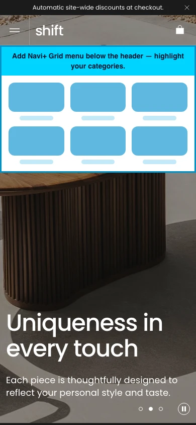 Navi+ Grid Menu on the Shift Shopify theme Navi+ Grid Menu on the Shift Shopify theme