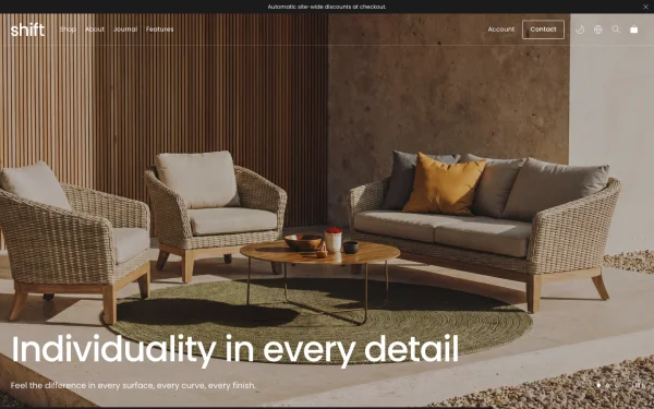 Full-page desktop screenshot of Shopify Shift theme demo store