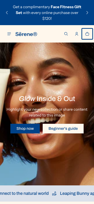 Cart → panel opened — Navi+ on the Shine Shopify theme