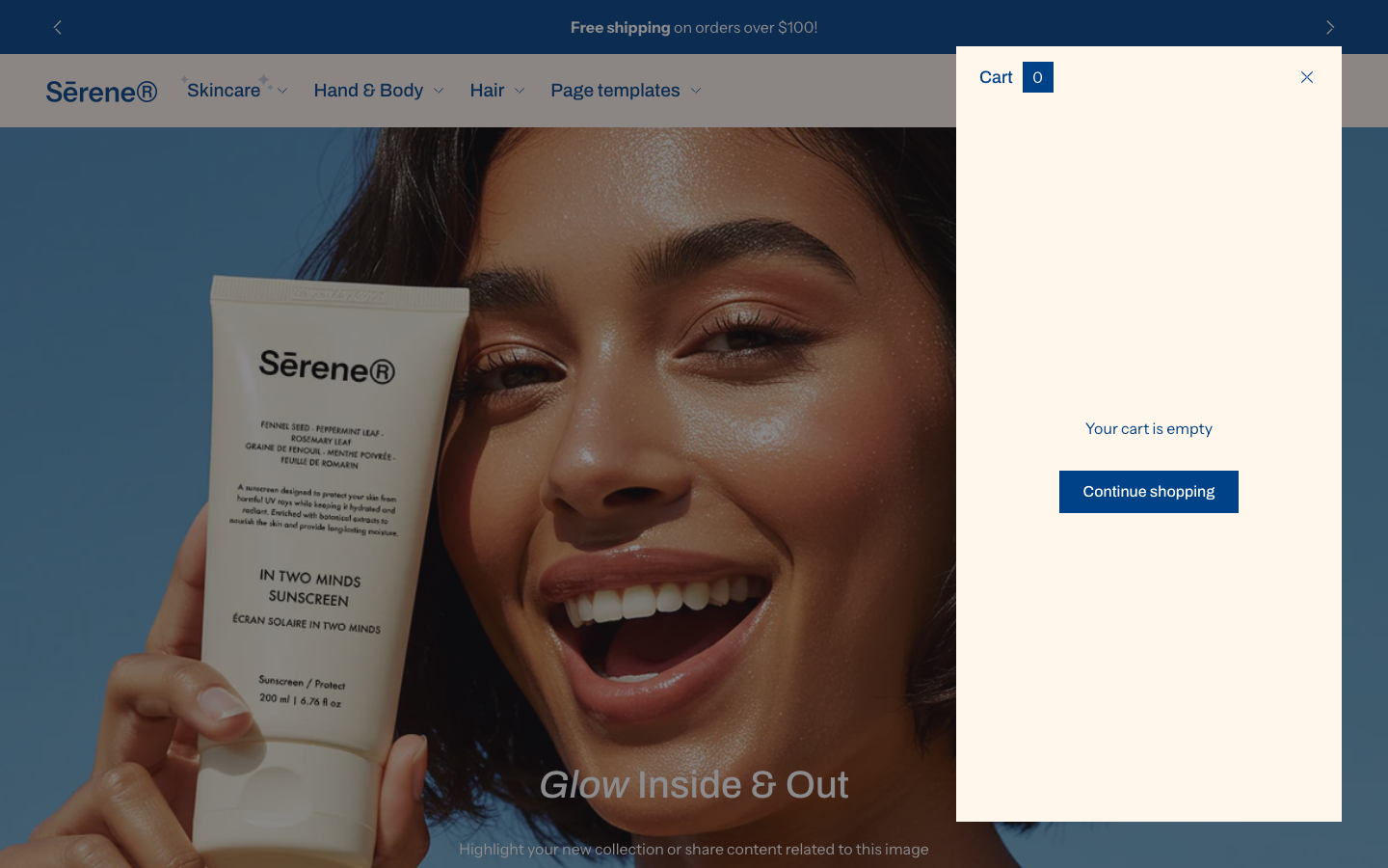 Cart → panel opened — Navi+ on the Shine Shopify theme