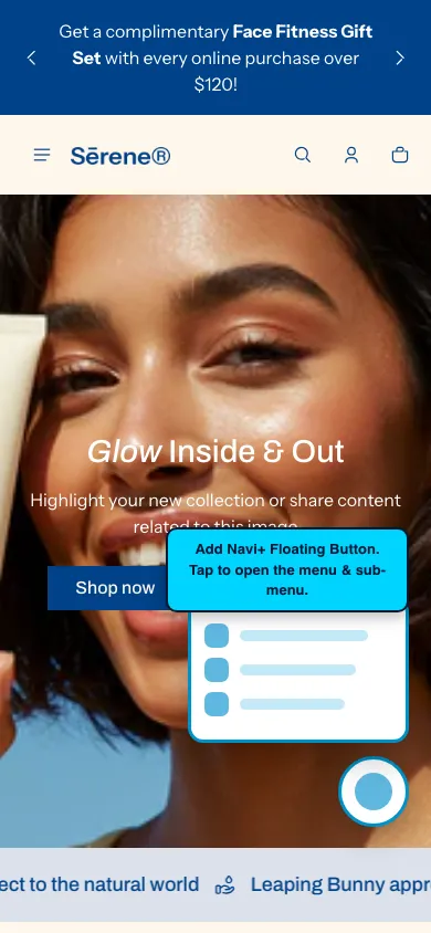 Navi+ FAB on the Shine Shopify theme Navi+ FAB on the Shine Shopify theme