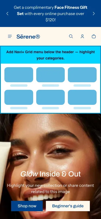 Navi+ Grid Menu on the Shine Shopify theme Navi+ Grid Menu on the Shine Shopify theme