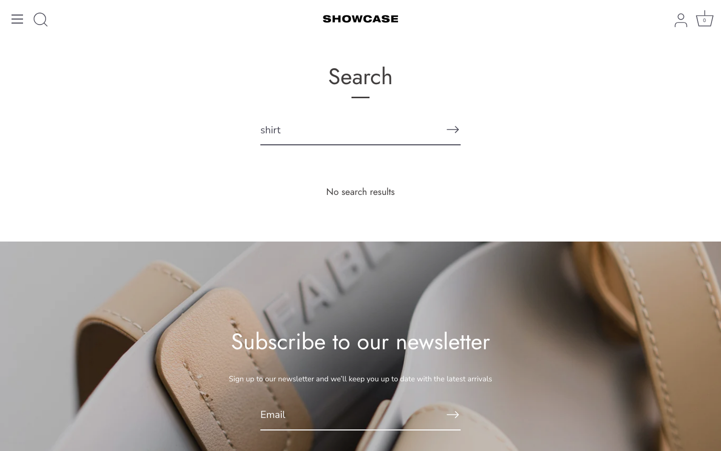 Search → panel opened — Navi+ on the Showcase Shopify theme