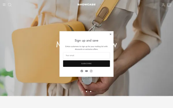 Navi+ menus on the Showcase Shopify theme — desktop preview