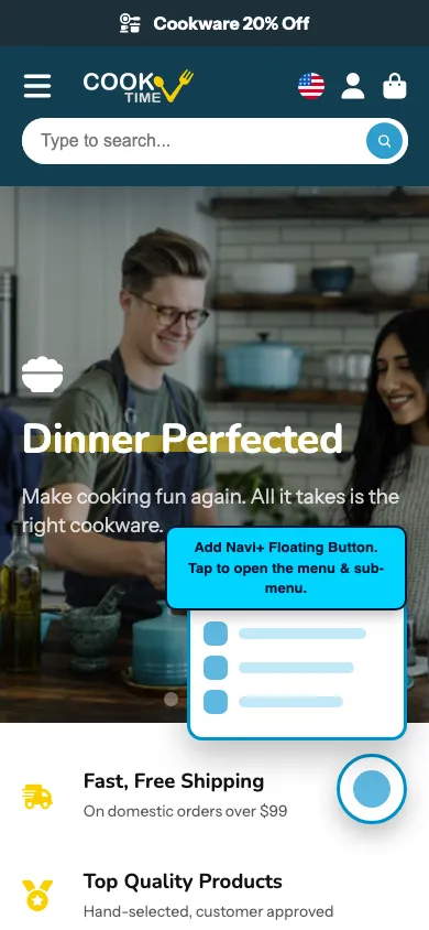 Navi+ FAB on the Showtime Shopify theme Navi+ FAB on the Showtime Shopify theme