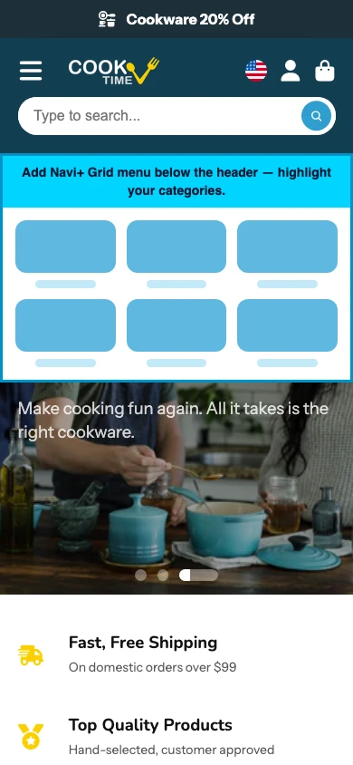 Navi+ Grid Menu on the Showtime Shopify theme Navi+ Grid Menu on the Showtime Shopify theme