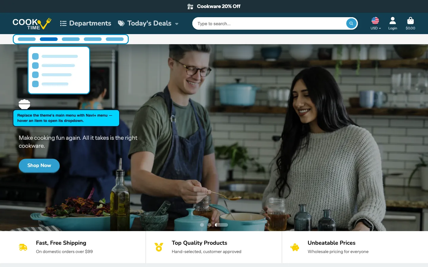 Navi+ Mega Menu replacing the desktop menu on the Showtime Shopify theme Navi+ Mega Menu replacing the desktop menu on the Showtime Shopify theme
