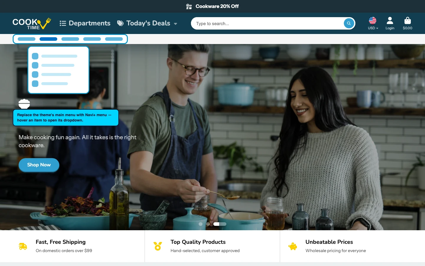 Navi+ Mega Menu replacing the desktop menu on the Showtime Shopify theme Navi+ Mega Menu replacing the desktop menu on the Showtime Shopify theme
