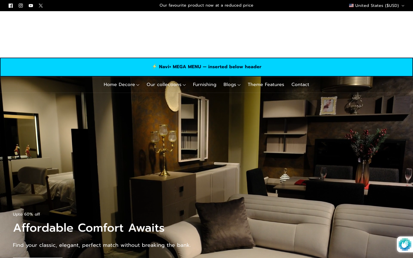 Menu inserted below header — Navi+ on the Sitar Shopify theme Menu inserted below header — Navi+ on the Sitar Shopify theme
