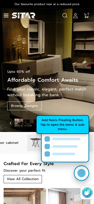 Navi+ FAB on the Sitar Shopify theme Navi+ FAB on the Sitar Shopify theme