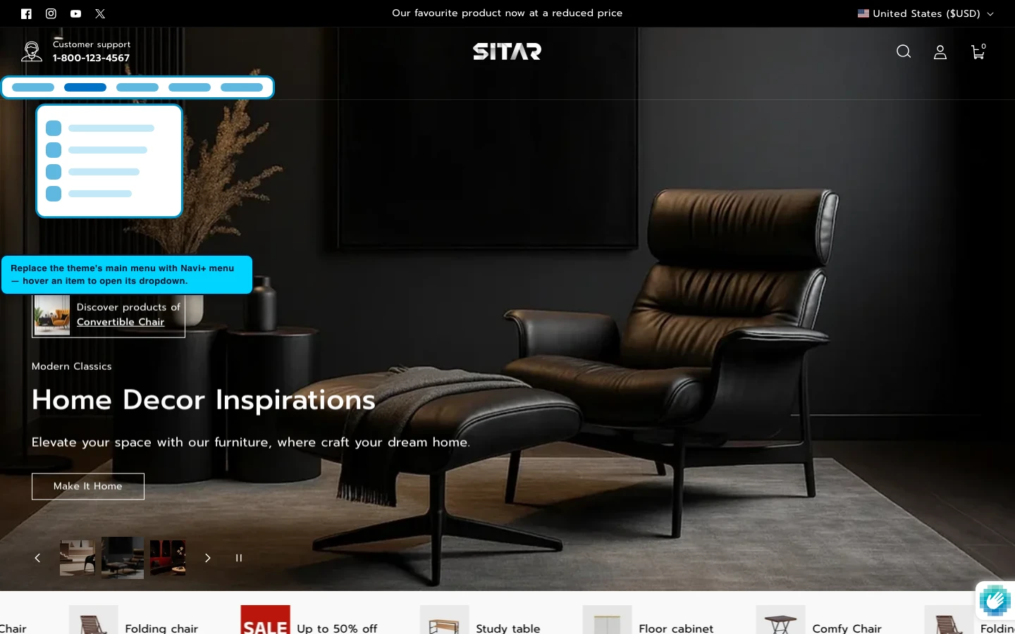 Navi+ Mega Menu replacing the desktop menu on the Sitar Shopify theme Navi+ Mega Menu replacing the desktop menu on the Sitar Shopify theme