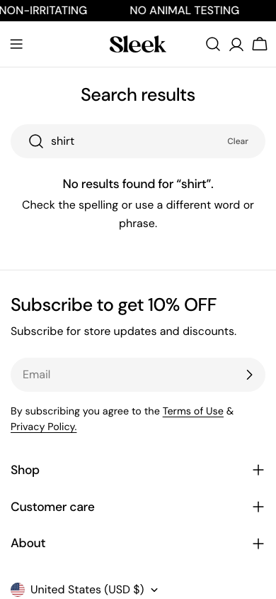 Search → panel opened — Navi+ on the Sleek Shopify theme Search → panel opened — Navi+ on the Sleek Shopify theme