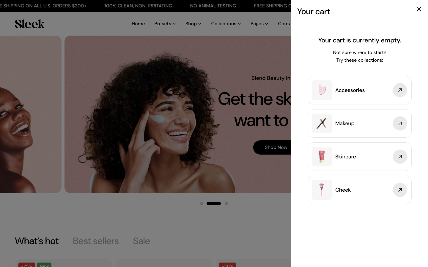 Cart → panel opened — Navi+ on the Sleek Shopify theme Cart → panel opened — Navi+ on the Sleek Shopify theme