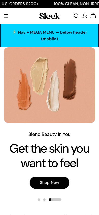 Menu inserted below header — Navi+ on the Sleek Shopify theme Menu inserted below header — Navi+ on the Sleek Shopify theme