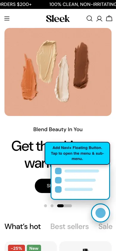 Navi+ FAB on the Sleek Shopify theme Navi+ FAB on the Sleek Shopify theme