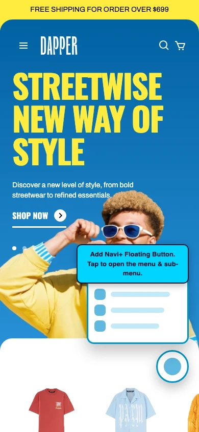 Navi+ FAB on the Snazzy Shopify theme Navi+ FAB on the Snazzy Shopify theme