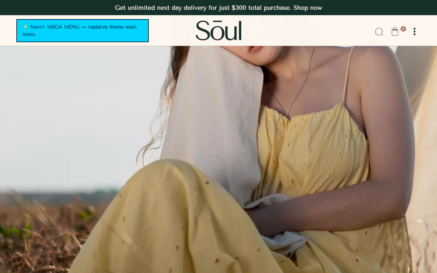 Replace main menu — Navi+ on the Soul Shopify theme Replace main menu — Navi+ on the Soul Shopify theme