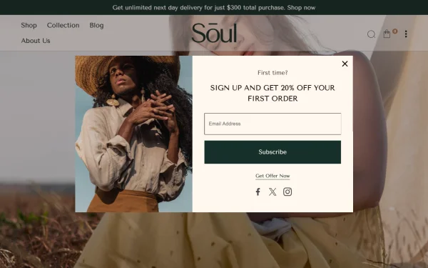 Full-page desktop screenshot of Shopify Soul theme demo store