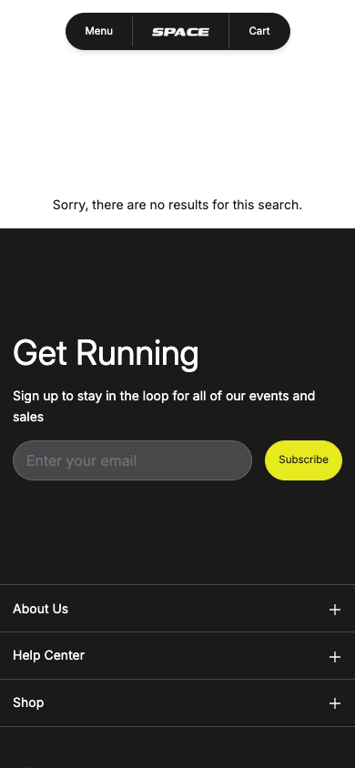 Search → panel opened — Navi+ on the Space Shopify theme