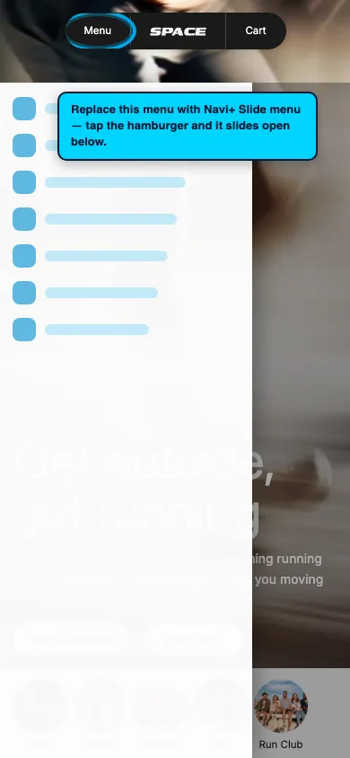 Navi+ Slide Menu on the Space Shopify theme Navi+ Slide Menu on the Space Shopify theme
